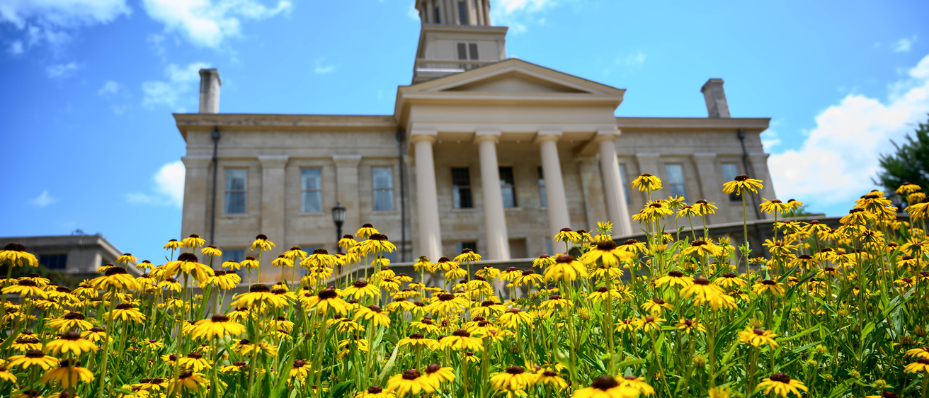 Flowers in front of Old Capitol