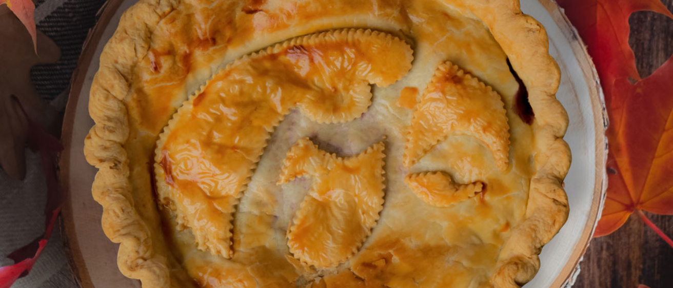 Pie with Hawkeye logo in the crust