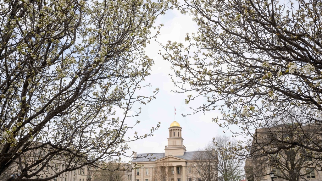Old Capitol with spring blooms