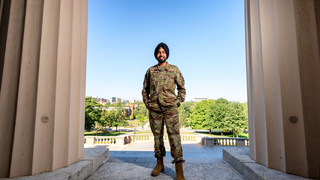Third-year student Gursharan Virk recently became the first Air Force cadet granted permission to wear traditional Sikh garb as part of his military uniform.